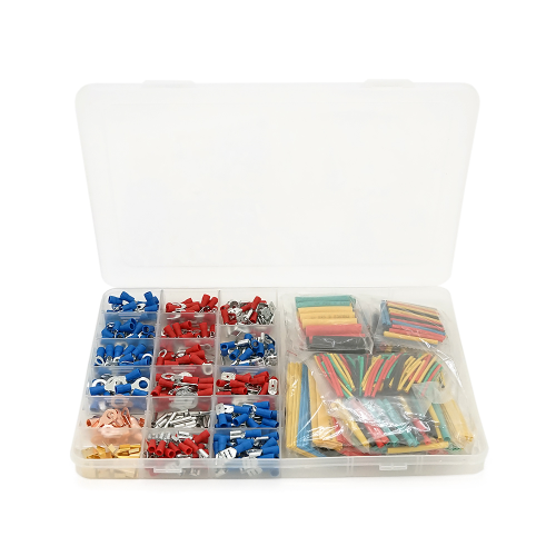 Набір клем холодного пресування в боксі, з набором термозбіжних кольорових трубок, 678шт.