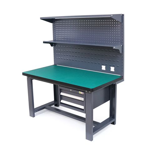 Антистатичний слюсарний стіл 180*75*180cm з підсвічуванням, навісними ящиками та панелями (4 місця)