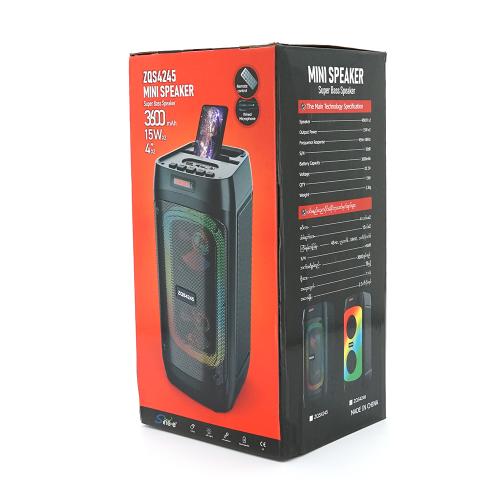 Акустична система з підсвічуванням ZQS4246, 2*15W, вбудований акум 3600mAh, живлення від USB кабелю, Black, Box