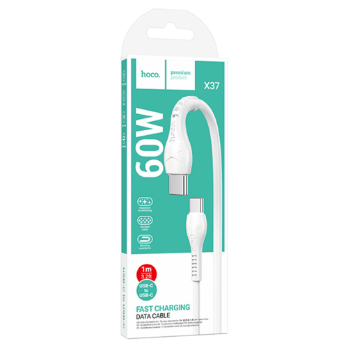 Кабель Hoco X37, Type-C-Type-C, 60W, White, довжина 0.5м, BOX