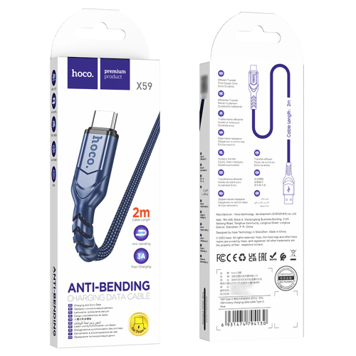 Кабель Hoco X59, Type-C-USB, 3A, Black, довжина 2м, BOX