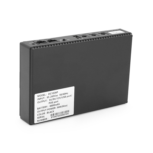 ДБЖ UPS-36W DC1036P-8 для роутерів / комутаторів / PON / POE-430(15-24V), 5 / 9 / 12V, 8800мAh(4*2200MAh), USB 3.0, Black, BOX