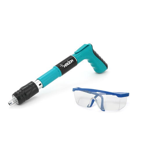 Пістолет будівельно-монтажний під цвяхи діаметром 7,3мм YT-40286 + 200 цвяхів монтажних піроксилінових діаметром 7,3мм, захисні окуляри, валіза, Green