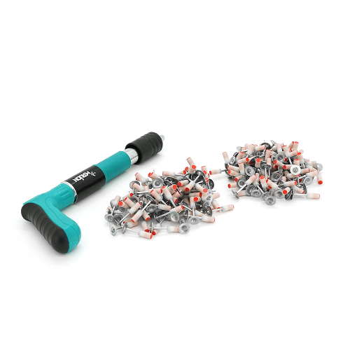 Пістолет будівельно-монтажний під цвяхи діаметром 7,3мм YT-40286 + 200 цвяхів монтажних піроксилінових діаметром 7,3мм, захисні окуляри, валіза, Green