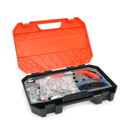 Пістолет будівельно-монтажний під цвяхи діаметром 7,3мм YT-40288 + 100 цвяхів монтажних піроксилінових діаметром 7,3мм, захисні окуляри, валіза, Red