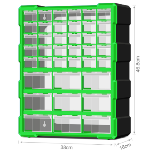 Скринька для зберігання деталей 39 осередків 46,8*38*16cм, осередки 2х-типів 15,3*5,4*3,6см та 15,3*11,2*6см