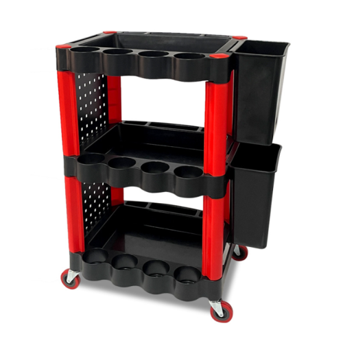 Пластиковий візок для інструментів 88х54, 8х39мм + відро, гачки, чорний-червоний