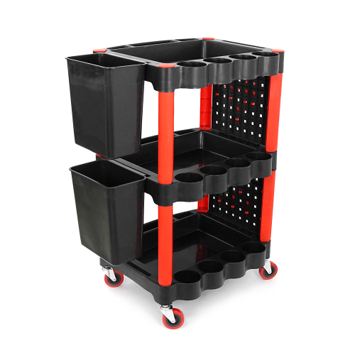 Пластиковий візок для інструментів 88х54, 8х39мм + відро, гачки, чорний-червоний