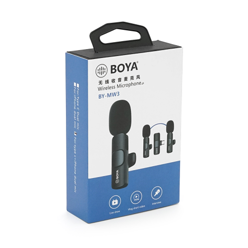 Петличний бездротовий мікрофон BOYA BY-MW3(2шт), роз&apos;єм Type-C, вбудований акумулятор 80 mAh, Black, Box