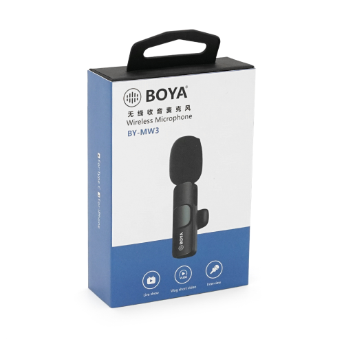 Петличний бездротовий мікрофон BOYA BY-MW3, роз&apos;єм Type-C, вбудований акумулятор 80 mAh, Black, Box