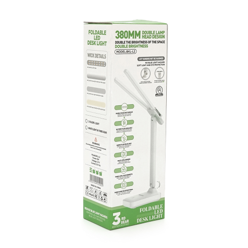 Настільна лампа BKL-L2, 3 режими (білий+теплий білий), сенсорне включення, вбудований акум 500mAh, 3 години роботи, 20см, 250г, White, Box