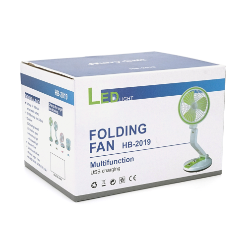 Портативний настільний вентилятор HB-2019, R*180мм, диммер, вбудований акумулятор 4V 1600mAh, USB кабель, Box