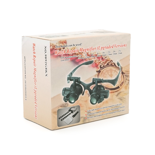 Лупа-окуляри бінокулярна NO.9892G8KX c Led підсвічуванням, 8 змінних лінз, 2,5х4х6х8х10х15х20х25, Вох