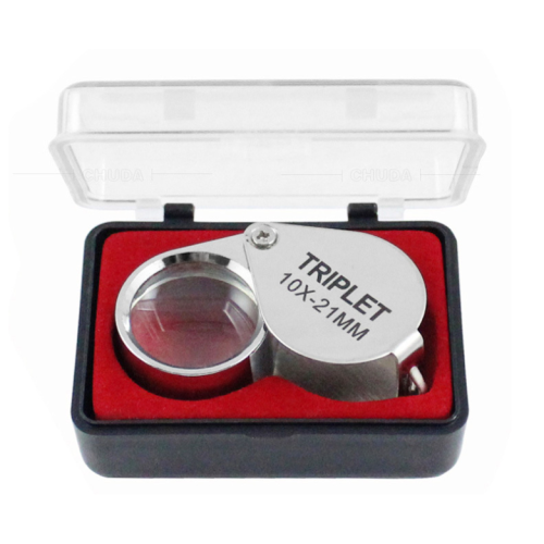Лупа ручна TRIPLET 10X-21mm, складна (брелок), метал-скло, пластикова коробка. 42 * 24 * 18mm.