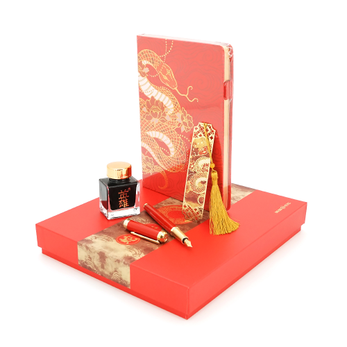 Подарунковий набір HERO Snake ручка перова чорнильна (іридієве перо), блокнот, закладка, чорнильниця, подарункова коробка, червоний, 265*230*41мм