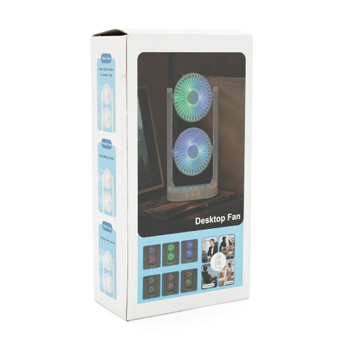 Портативний настільний вентилятор YT280, 2*R*105мм, кут повороту 360&amp;deg;, 3+3 режими, живлення від USB кабелю, White, Box