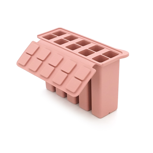 Силіконова форма для льоду, 10 прямокутних (високих) осередків, з кришкою, 16.6*6*10.7см, рожевий