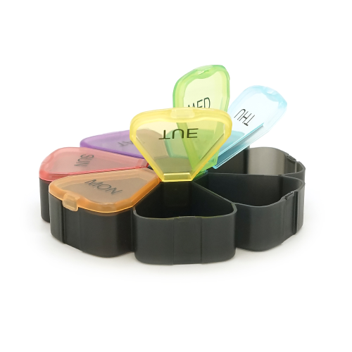 Таблетниця на 14 знімних осередків (різних кольорів), розділені день тижня / час доби, пластик, 19.3*7.4*3.6см, комірки 6.8*3.1*2.6см, Black