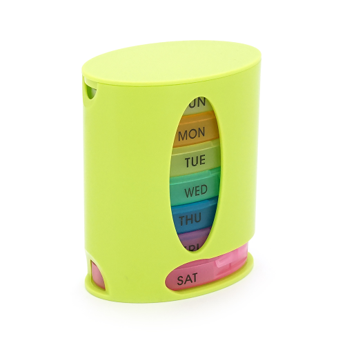 Таблетниця на 7 / 28 знімних осередків(різних кольорів), овальні, розділені день тижня / час доби, пластик, 9.6*6*12см
