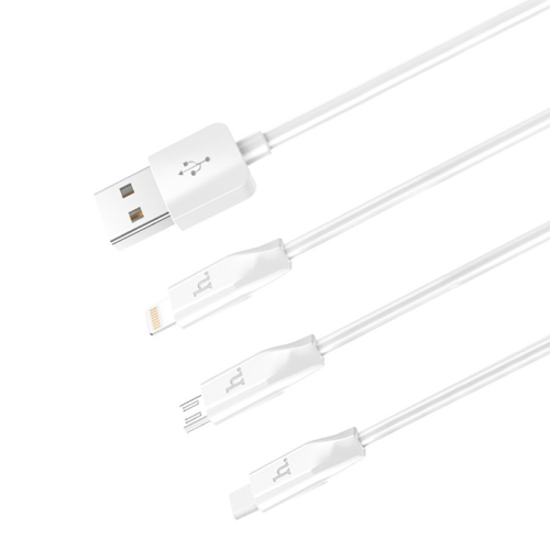 Кабель HOCO X1 USB-1 3 in 1 Micro / Iphone / Type-C, 2A, довжина 1м, White, Box
