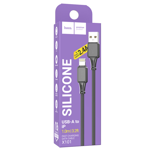 Кабель Hoco X101 Silicone, Lightning-USB, 2.4А, довжина 1м, Black, BOX