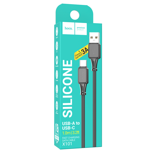 Кабель Hoco X101 Silicone, Type-C-USB, 3А, довжина 1м, Black, BOX