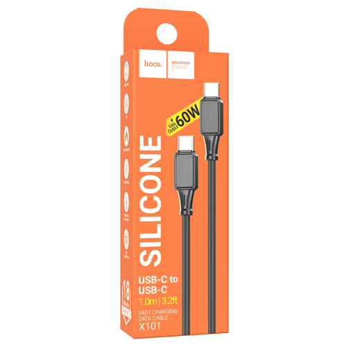 Кабель Hoco X101 Silicone, Type-C-Type-C, 60W, довжина 1м, Black, BOX