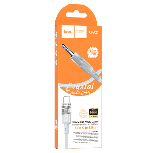 Кабель HOCO UPA27 DC3.5 (тато) =&amp;gt; Type-C (тато), круглий в обплетенні, 1.2м, Gray, Box
