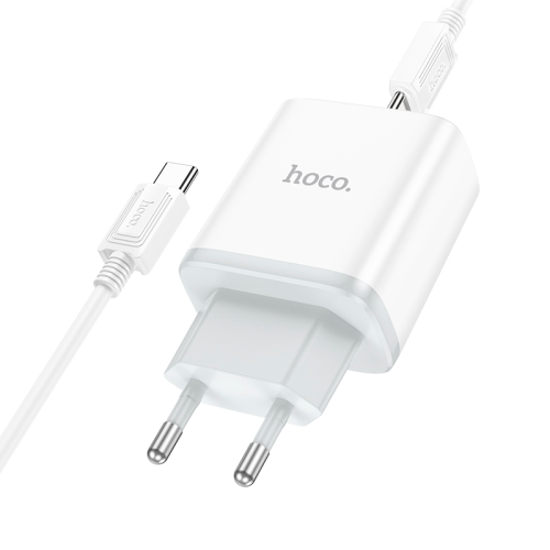 Набір СЗУ 110-240V HOCO C104A + кабель Type-C, 1xUSB-C, PD20W, 1м кабель, White, Box