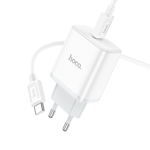 Набір СЗУ 110-240V HOCO C104A + кабель Type-C, 1xUSB-C, PD20W, 1м кабель, White, Box