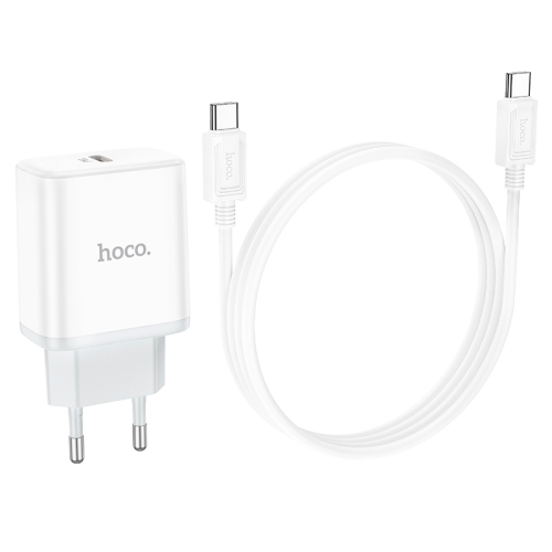 Набір СЗУ 110-240V HOCO C104A + кабель Type-C, 1xUSB-C, PD20W, 1м кабель, White, Box