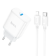 Набір СЗУ 110-240V HOCO C104A + кабель Lighting, 1xUSB-C, PD20W, кабель 1м, White, Box