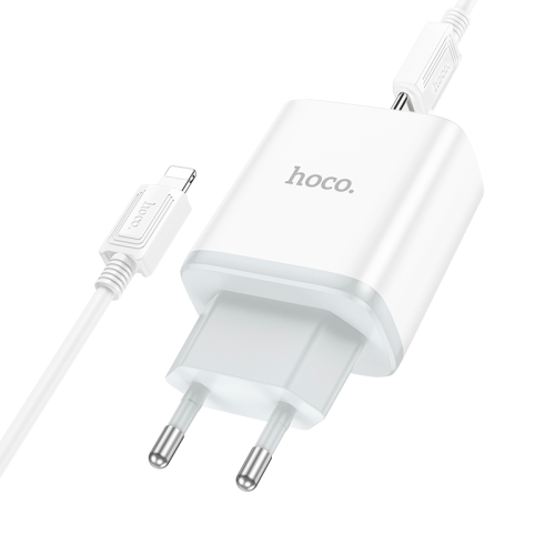 Набір СЗУ 110-240V HOCO C104A + кабель Lighting, 1xUSB-C, PD20W, кабель 1м, White, Box