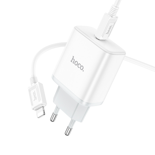 Набір СЗУ 110-240V HOCO C104A + кабель Lighting, 1xUSB-C, PD20W, кабель 1м, White, Box