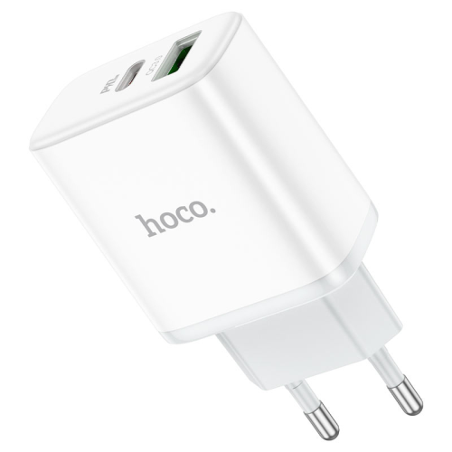 СЗУ HOCO C104A USB-C+USB, 110-240V, PD20W, QC3.0, White, Box