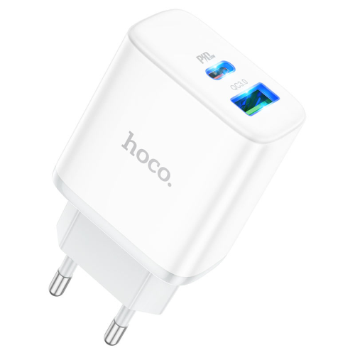 Набір СЗУ 110-240V HOCO C105A + кабель Type-C, порти: USB-C+USB, PD20W+QC3.0, кабель 1м, White, Box
