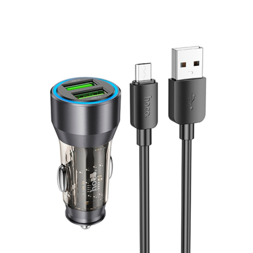 Набір АЗУ 12-24V HOCO NZ12 + кабель Micro, 2xUSB, 36W, кабель 1м, Black, Box