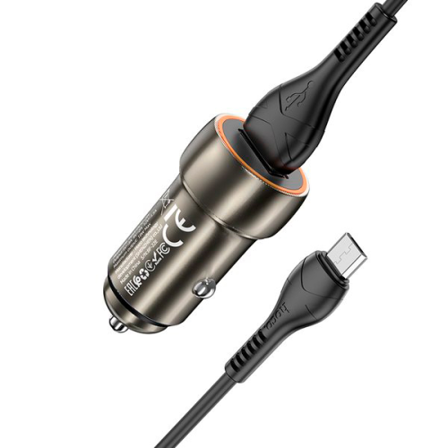 Набір АЗУ 12-24V HOCO Z46 + кабель MicroUSB, 1xUSB, 18W, кабель 1м, Black, Box