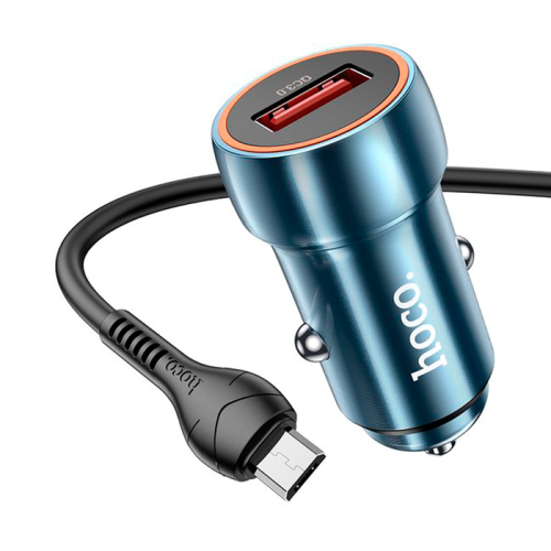 Набір АЗУ 12-24V HOCO Z46 + кабель MicroUSB, 1xUSB, 18W, кабель 1м, Blue, Box
