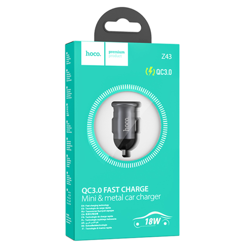 АЗУ 12-24V HOCO Z43, 1xUSB 3.0, 18W, Black, Box