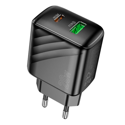 СЗУ 110-240V HOCO CS25A USB-C+USB, 20W, Black, Blister