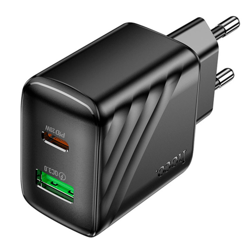 СЗУ 110-240V HOCO CS25A USB-C+USB, 20W, Black, Blister