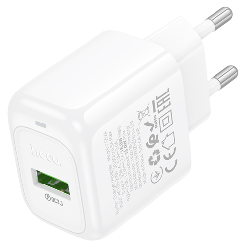 СЗУ 110-240V HOCO CS52A 1xUSB, 18W, White, Blister