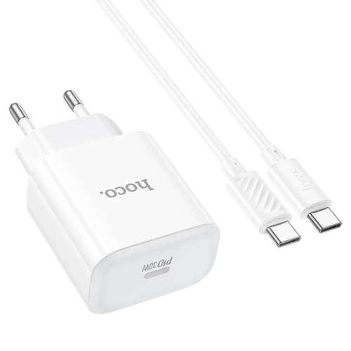 Набір СЗУ 110-240V HOCO C76A Pro+ Type-C кабель, USB-C, PD30W, кабель 1м, White, Box