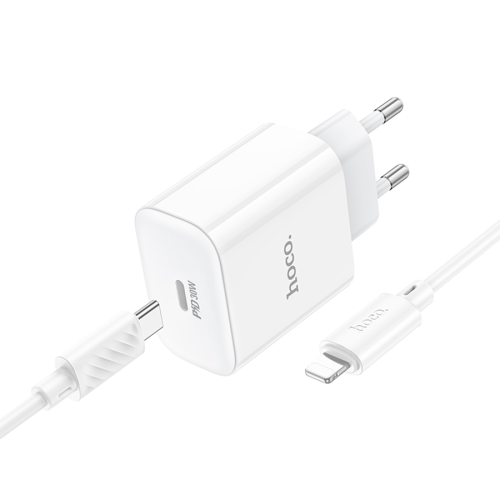 Набір СЗУ 110-240V HOCO C76A Pro+ Lighting кабель, USB-C, PD30W, кабель 1м, White, Box