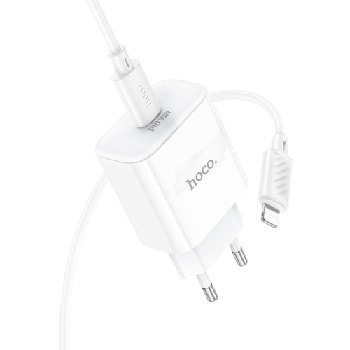 Набір СЗУ 110-240V HOCO C76A Pro+ Lighting кабель, USB-C, PD30W, кабель 1м, White, Box