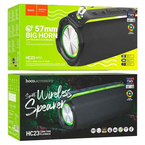 Портативна колонка HOCO HC23 IPX4, BT 5.0, 2x5W, RGB підсвічування, Black, Box