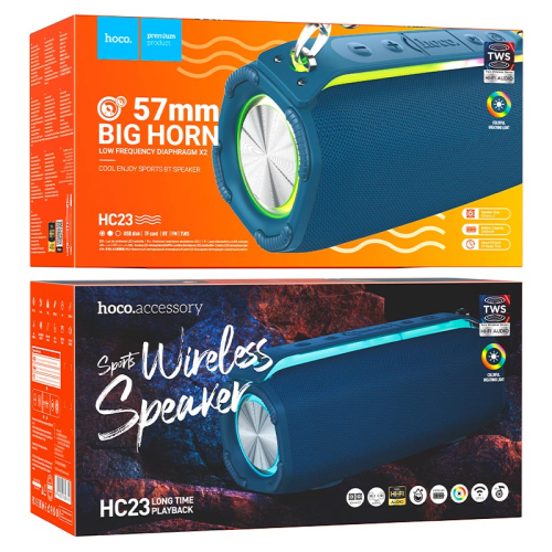Портативна колонка HOCO HC23 IPX4, BT 5.0, 2x5W, RGB підсвічування, Navy Blue, Box