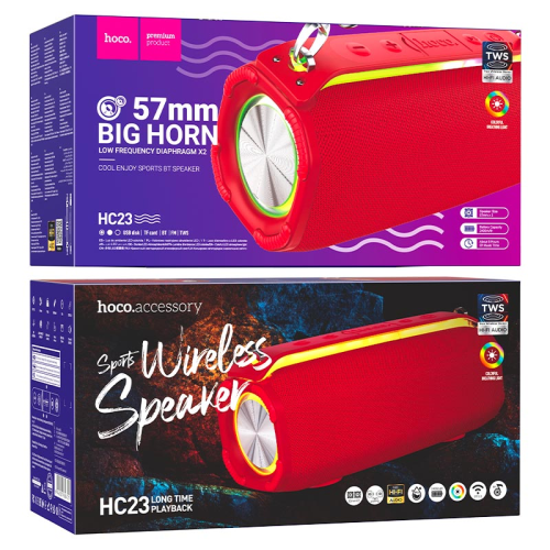 Портативна колонка HOCO HC23 IPX4, BT 5.0, 2x5W, RGB підсвічування, Red, Box