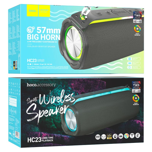 Портативна колонка HOCO HC23 IPX4, BT 5.0, 2x5W, RGB підсвічування, Gray, Box